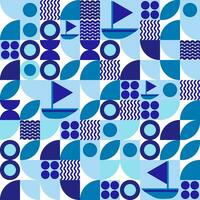 Abstract geometric Bauhaus seamless pattern. Navy and blue color block background. Vector modern illustration.