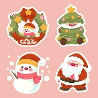 alegre navidad elementos colección monigote de nieve anillo árbol y Papa Noel claus gratis vector