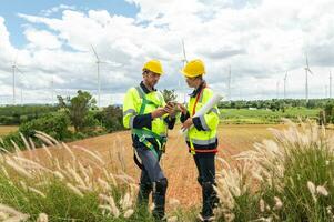 Engineering people are meeting at electrical turbines field, Engineering people, corporate working, teamwork concept photo