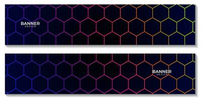 set of banner with abstract hexagon colorful with dark background vector