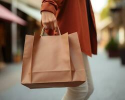 A woman holding a brown shopping bag AI Generative photo