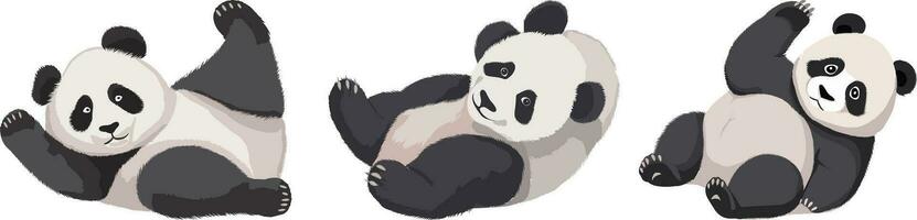 un bebé panda acostado abajo y jugando sencillo mano dibujado estilo ilustración, blanco antecedentes vector