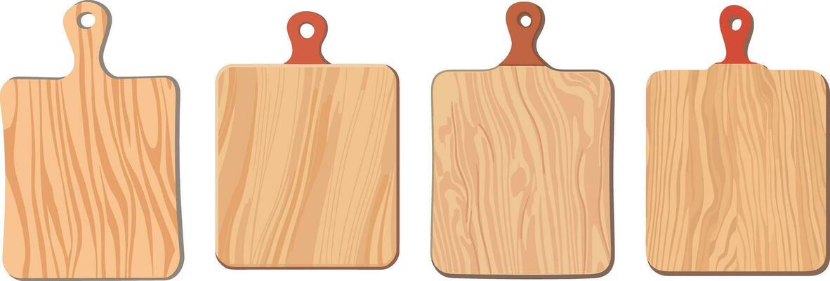 Set of wooden cutting boards. Vector illustration isolated on white background.