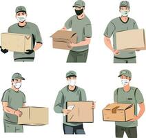 Hand Drawn Minimal Masked Working Delivering A Package at Your Doorstep vector