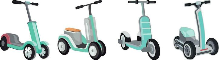 Set of electric scooters on a white background. Vector illustration