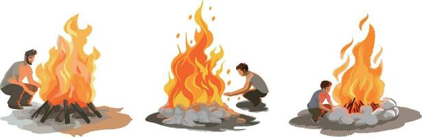 Set of campfire icons. Cartoon illustration of set of campfire icons for web design vector