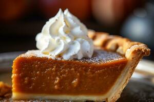 A picture of a close up shot of a delicious pumpkin pie AI Generative photo