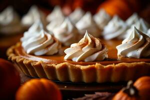 A picture of a close up shot of a delicious pumpkin pie AI Generative photo