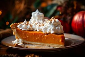 A picture of a close up shot of a delicious pumpkin pie AI Generative photo