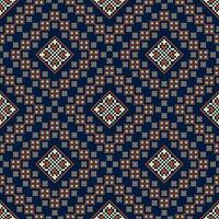 Vintage embroidery geometric pattern. Ethnic geometric square floral shape pixel art seamless pattern. Ethnic geometric stitch pattern use for textile, wallpaper, cushion, quilt, upholstery. vector
