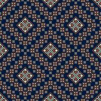 Vintage embroidery geometric pattern. Ethnic geometric square floral shape pixel art seamless pattern. Ethnic geometric stitch pattern use for textile, wallpaper, cushion, quilt, upholstery. vector