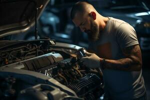 Skilled Mechanic Working in Automotive Repair Shop AI Generative photo