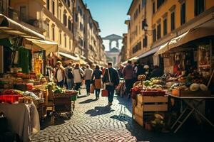 A photo of a bustling street market in Rome AI Generative