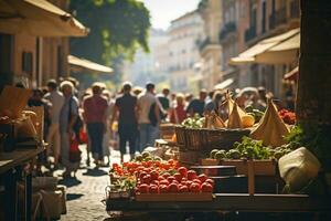 A photo of a bustling street market in Rome AI Generative