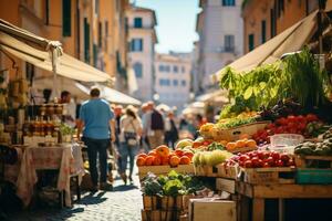 A photo of a bustling street market in Rome AI Generative