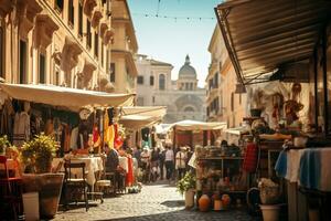 A photo of a bustling street market in Rome AI Generative