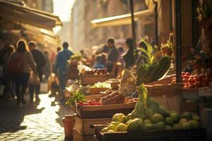 un foto de un bullicioso calle mercado en Roma ai generativo