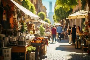 un foto de un bullicioso calle mercado en Roma ai generativo