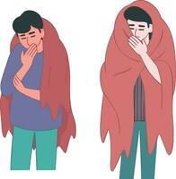 Man and woman feel sad and covered with a blanket. Vector illustration in cartoon style