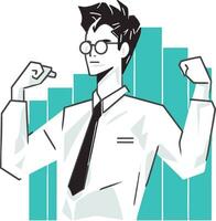 Illustration of a male scientist with arms raised flexing biceps looking to the side set on isolated vector