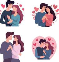 Pareja en amor abrazos y mira dentro cada otros ojos con sensibilidad. concepto de intimidad vector