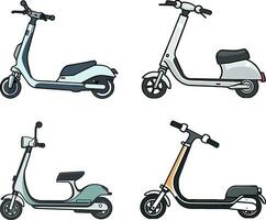 Set of scooters on a white background. Vector illustration in cartoon style.