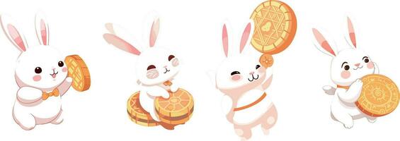 vector mid-autumn festival with rabbit in flat design