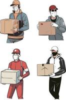 Hand Drawn Minimal Masked Working Delivering A Package at Your Doorstep vector