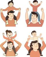 child sitting on father's shoulders vector