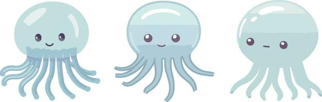 Vector sea life illustration jellyfish with a cute face, isolated, white background