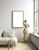 Mockup frame in contemporary Scandinavian living room interior, 3d render. AI Generative photo