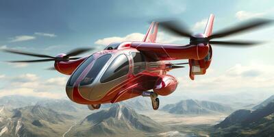 Helicopter in the Shape of Marvel Falcon Soars Against a Bright Background. AI Generative photo