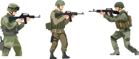 Soldier in a military uniform with a machine gun isolated on a white background vector