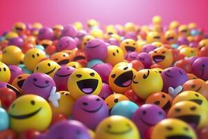 Happy and laughing emoticons 3d rendering background, social media and communications concept. AI Generative photo