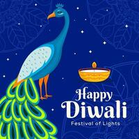 vector happy diwali festival of light illustration with peacock