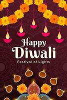 gradient happy diwali vertical banner illustration vector