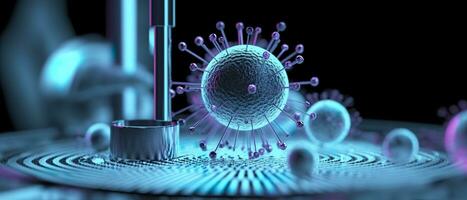 Scientists studying the serious coronavirus, virus. Pharmaceutical scientific research background. AI Generative photo