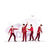 The boss chooses one person who symbolizes the recruitment of employees. Successful candidate. Concept of achievement, job, success, vacancy, work, and career. Trend Modern vector flat illustration