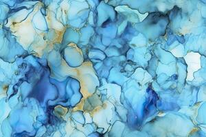 Blue alcohol ink background. Abstract delicate winter season texture. AI Generative photo