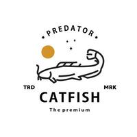 vintage retro hipster catfish logo vector outline monoline art icon