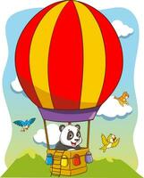 vector Illustration of a Cute Cartoon Panda Flying in a Hot Air Balloon