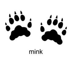 Mink track, mink footprint. Ink, silhouette Vector illustration isolated on white background