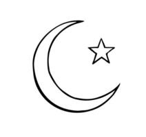 creciente y estrella vector icono. islam elemento línea estilo en blanco antecedentes.