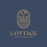 outdoor cottage minimalist badge line art logo template vector illustration design. simple modern rustic, cabin, woodland emblem logo concept