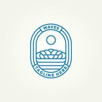 ocean blue wave minimalist badge line art logo template vector illustration design. . simple modern surfer, resort hotels, holiday emblem logo concept