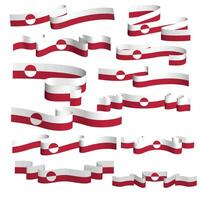 greenland flag ribbon vector template set