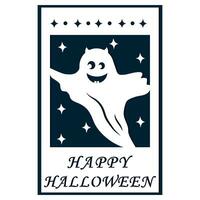 A Halloween greeting card. Vector illustration in honor of Halloween with a ghost. Design of flyer templates, banners, posters.