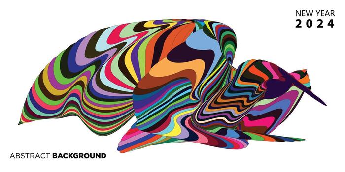 New year 2024 calendar cover and greeting card banner design with colorful abstract fluid background vector
