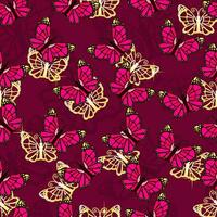 seamless pattern of butterflies on a burgundy background vector