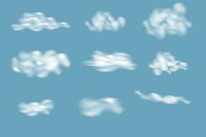 vector set of realistic clouds on blue background